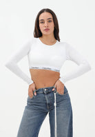 CALVIN KLEIN Top a maniche lunghe bianco da donna con elastico logato LV00QF8600 100 CALVIN KLEIN 