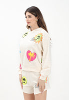 BARROW Felpa con cappuccio color crema per donna e bambina con strass e stampe S5BKJGHS140 013 BARROW 