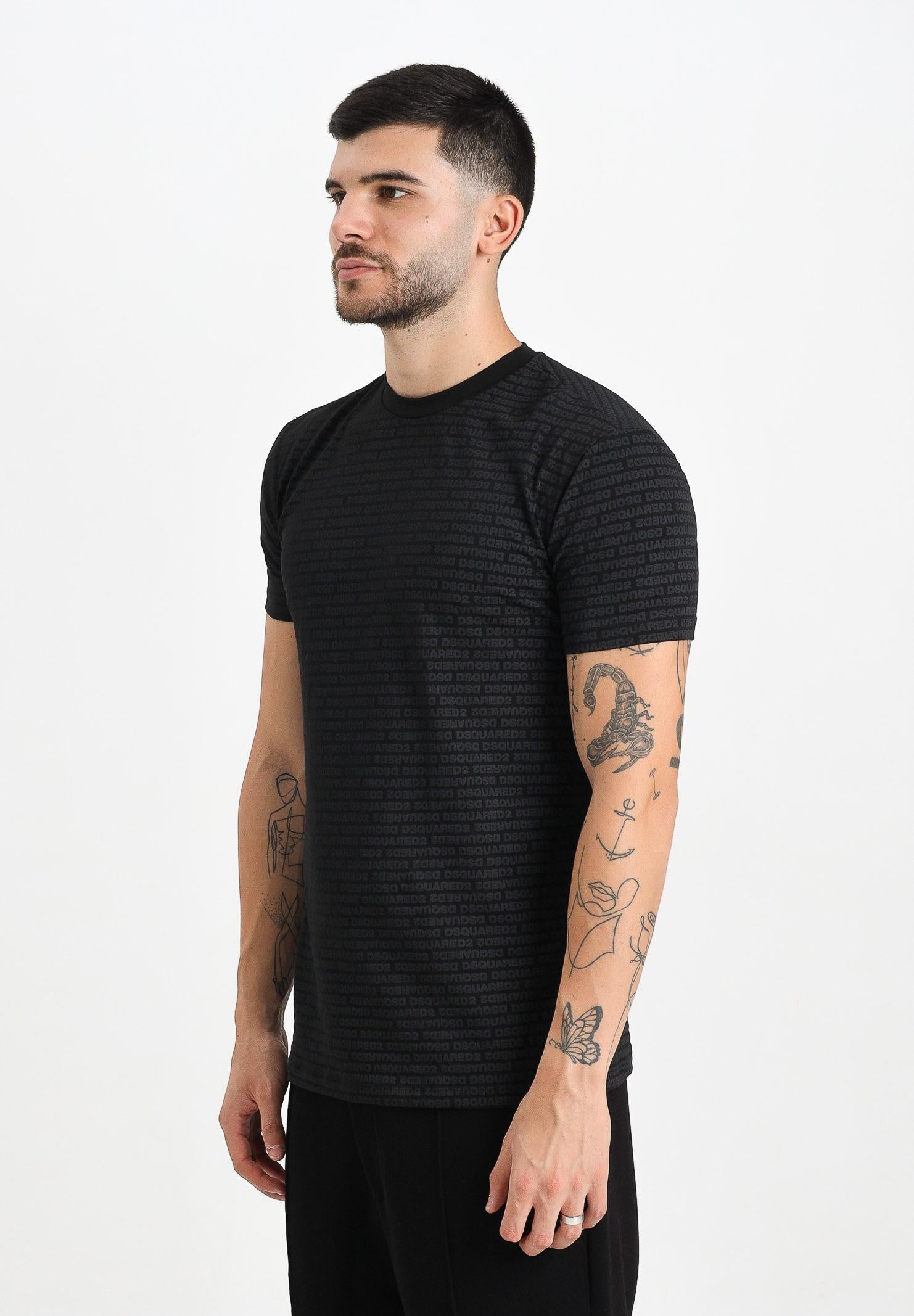 DSQUARED2 T-shirt a manica corta nera da uomo con logo all-over D9H136200T 010 DSQUARED2 