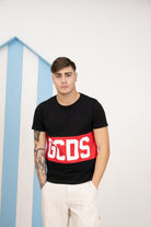 GCDS T-shirt a manica corta nera per uomo e donna con stampa logo B1XM2314JA3 99 GCDS 