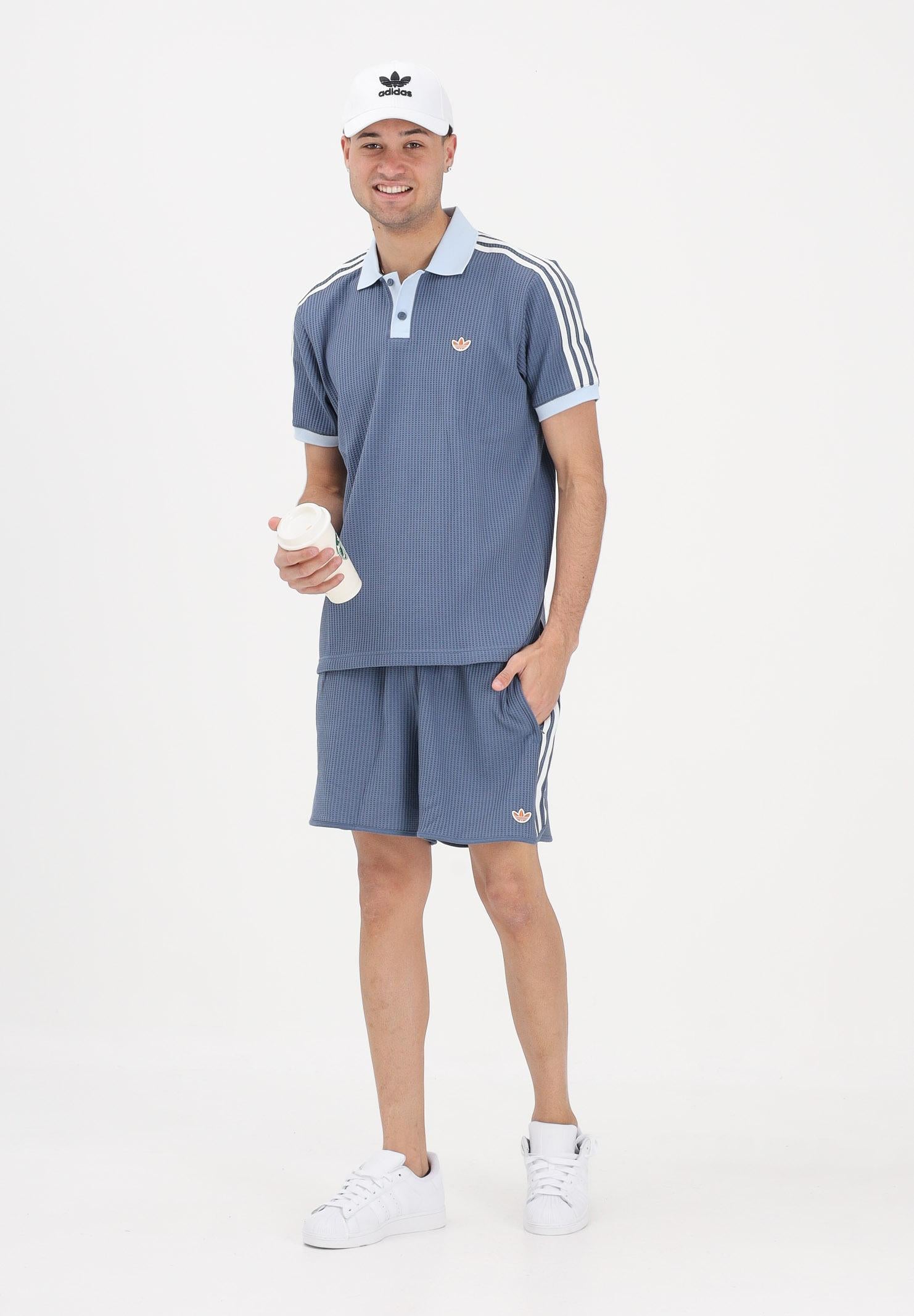 ADIDAS ORIGINALS Polo a manica corta WAFFLE KNIT blu soft da uomo KX1230 . ADIDAS ORIGINALS 