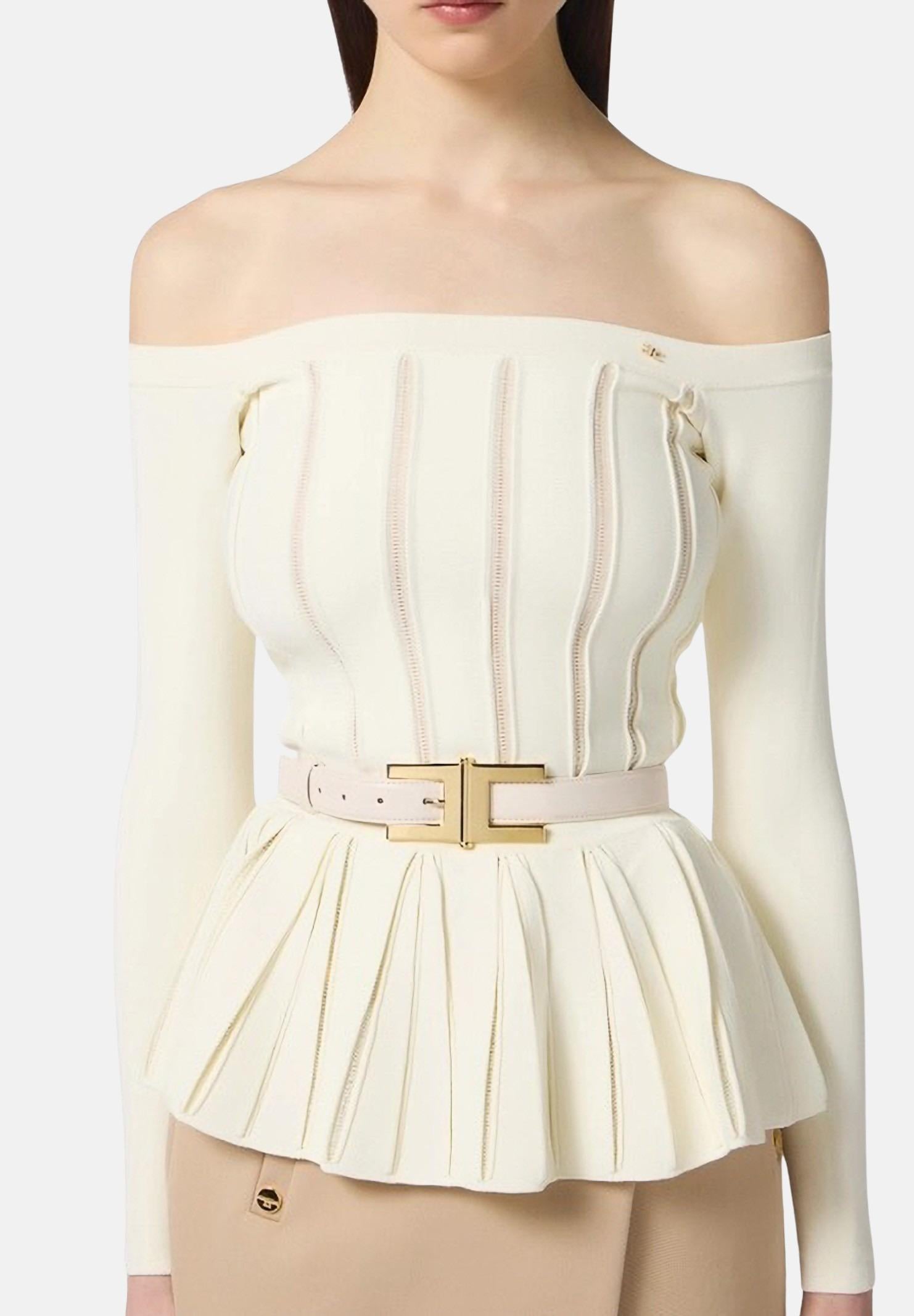 ELISABETTA FRANCHI Cintura a vita alta color latte da donna con fibbia logo CT57S57E2 DZ9 ELISABETTA FRANCHI 