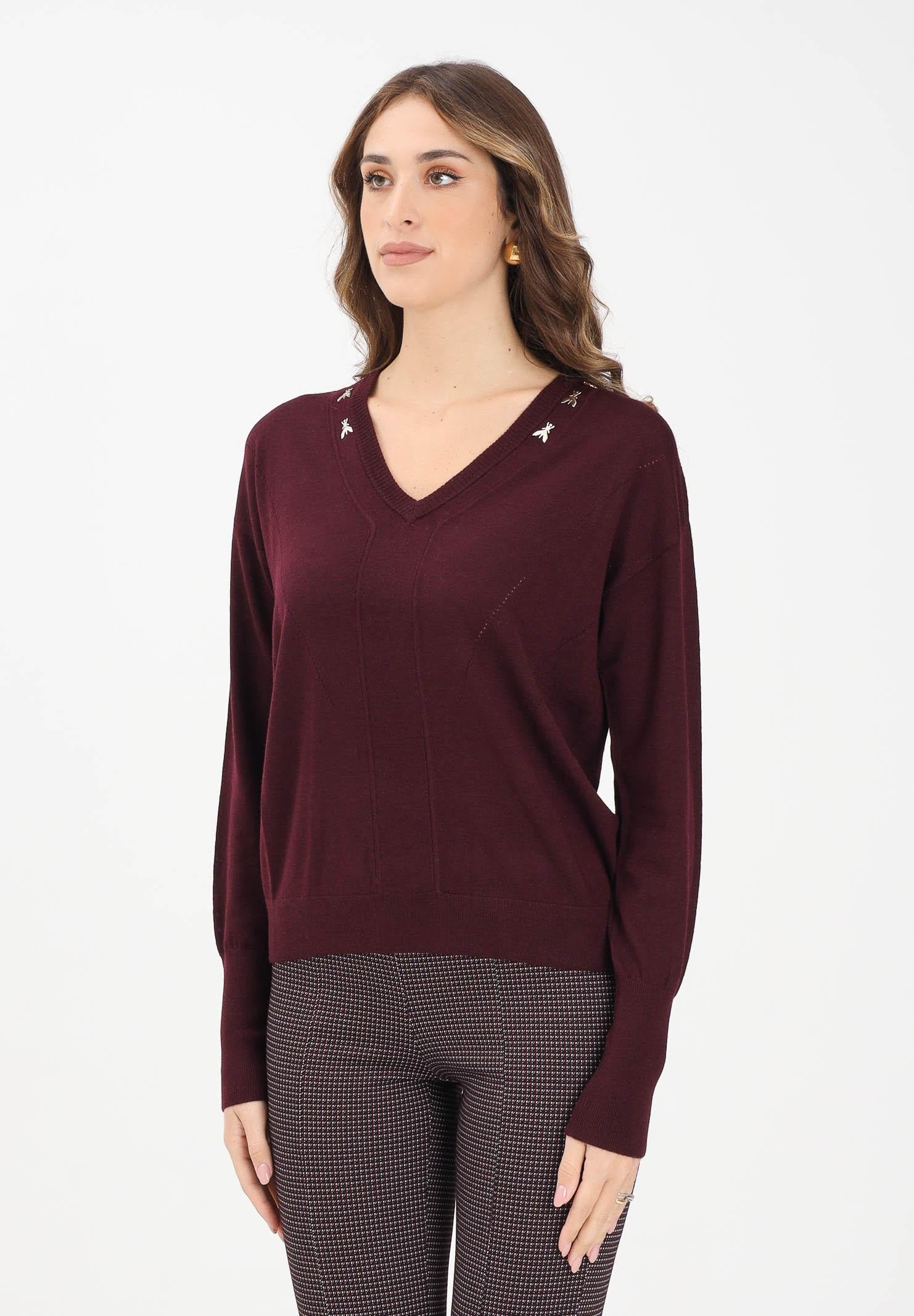 PATRIZIA PEPE Maglioncino scollo a V bordeaux da donna con applicazioni FLY 8K0331KM36 M536 PATRIZIA PEPE 