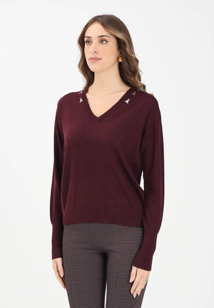 PATRIZIA PEPE Maglioncino scollo a V bordeaux da donna con applicazioni FLY 8K0331KM36 M536 PATRIZIA PEPE 