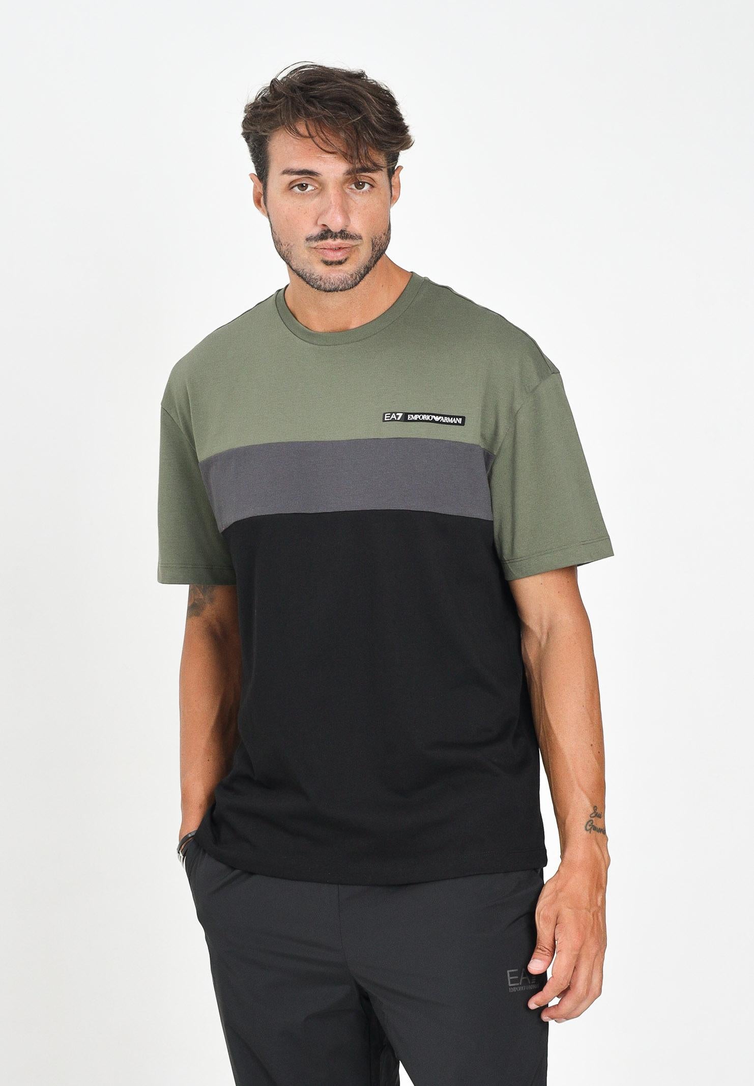 EA7 T-shirt a manica corta multicolore da uomo a blocchi di colore con tre fasce orizzontali 7M000935AF16548 U8100 EA7 