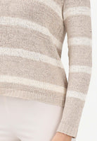 ONLY Maglioncino girocollo beige da donna con motivo a righe panna 15113356 SITA ONLY 