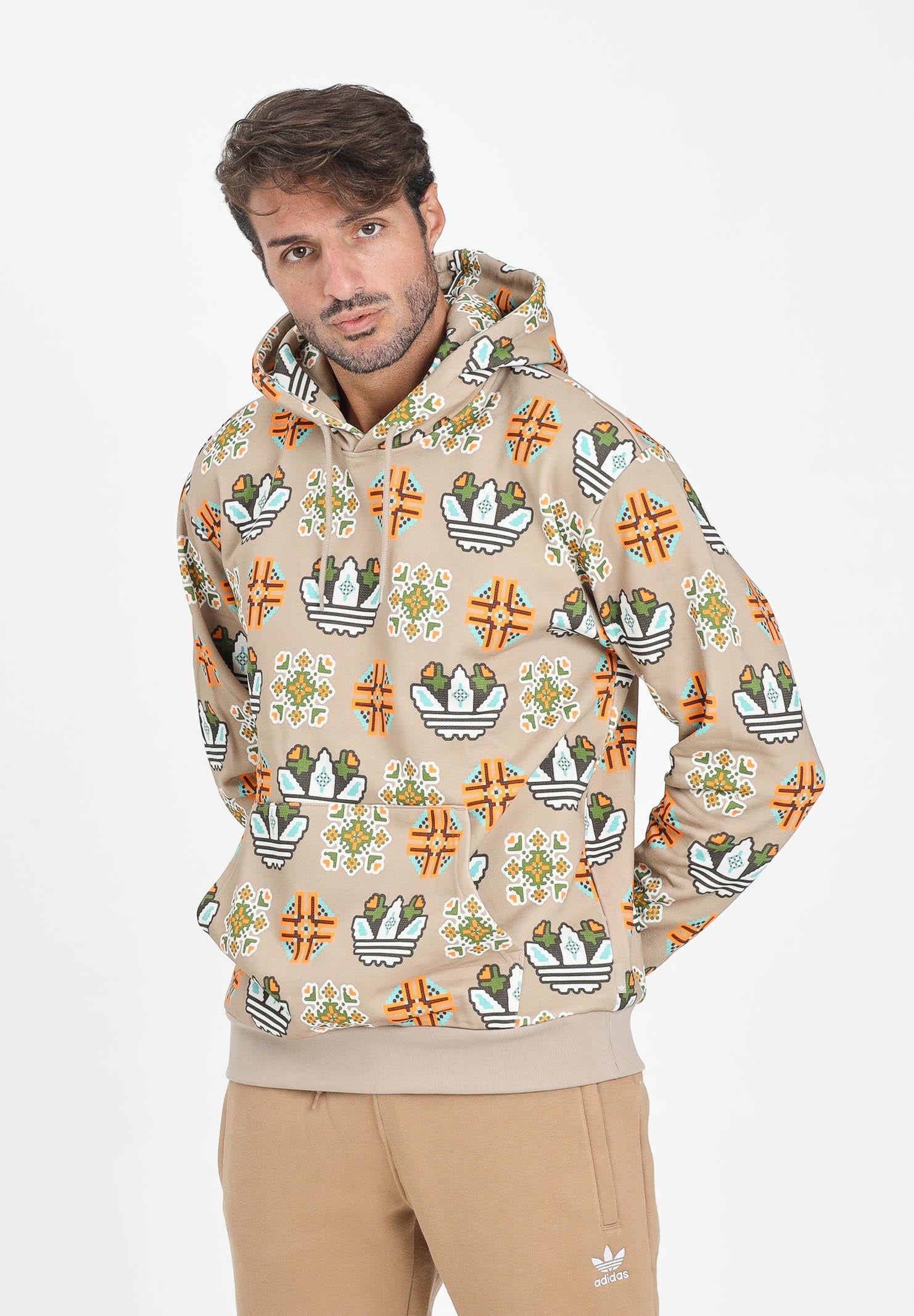 ADIDAS ORIGINALS Felpa con cappuccio GRAPHIC HD FLEECE beige da uomo JW1084  ADIDAS ORIGINALS 