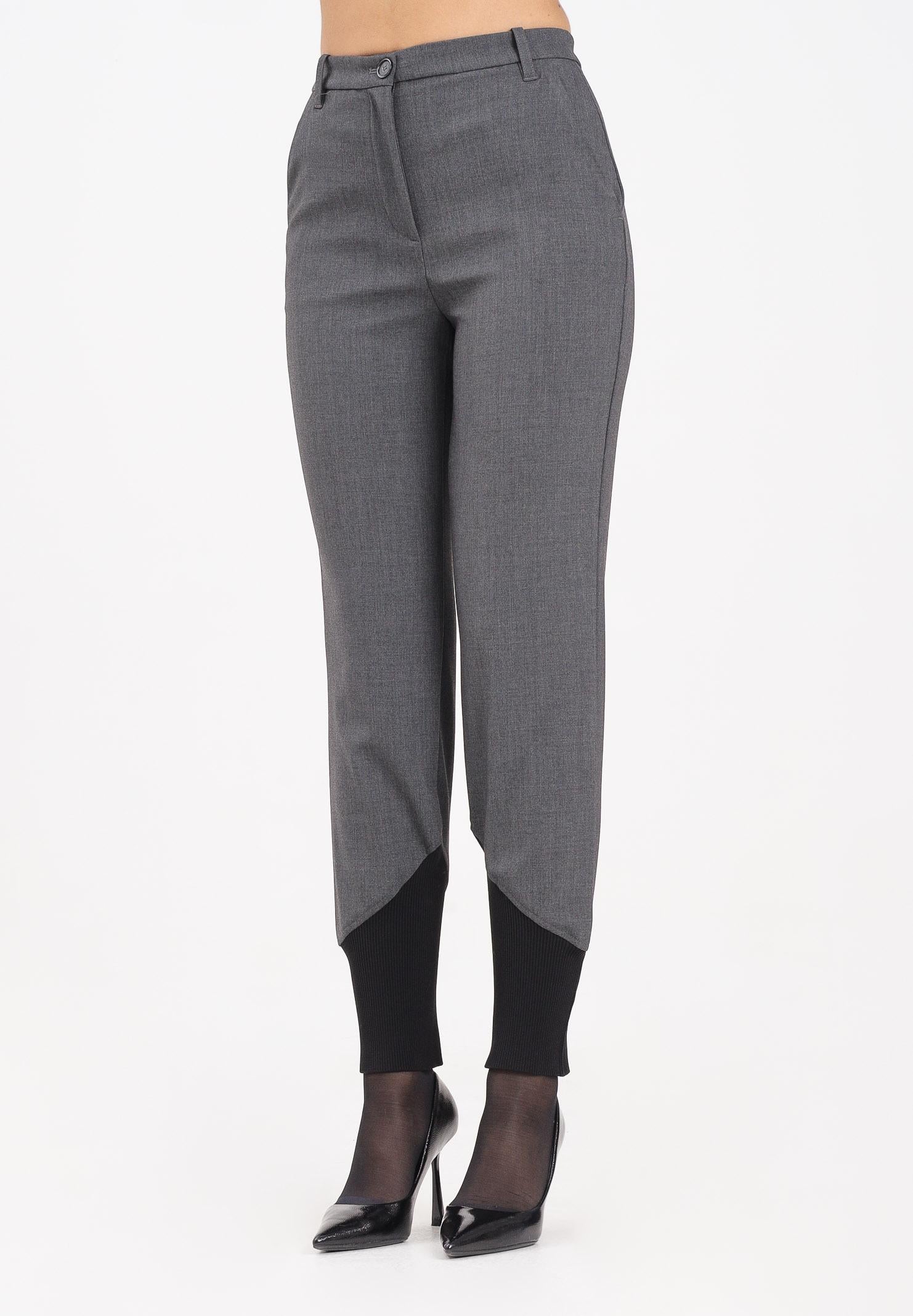 PINKO Pantalone elegante grigio da donna con inserto in maglia nera a costine 106120A2ZT I90 PINKO 