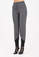 PINKO Pantalone elegante grigio da donna con inserto in maglia nera a costine 106120A2ZT I90 PINKO 