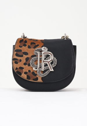 RICHMOND Borsa a tracolla nera da donna con inserto in pelo maculato e logo RWA25355BO BLSI RICHMOND 