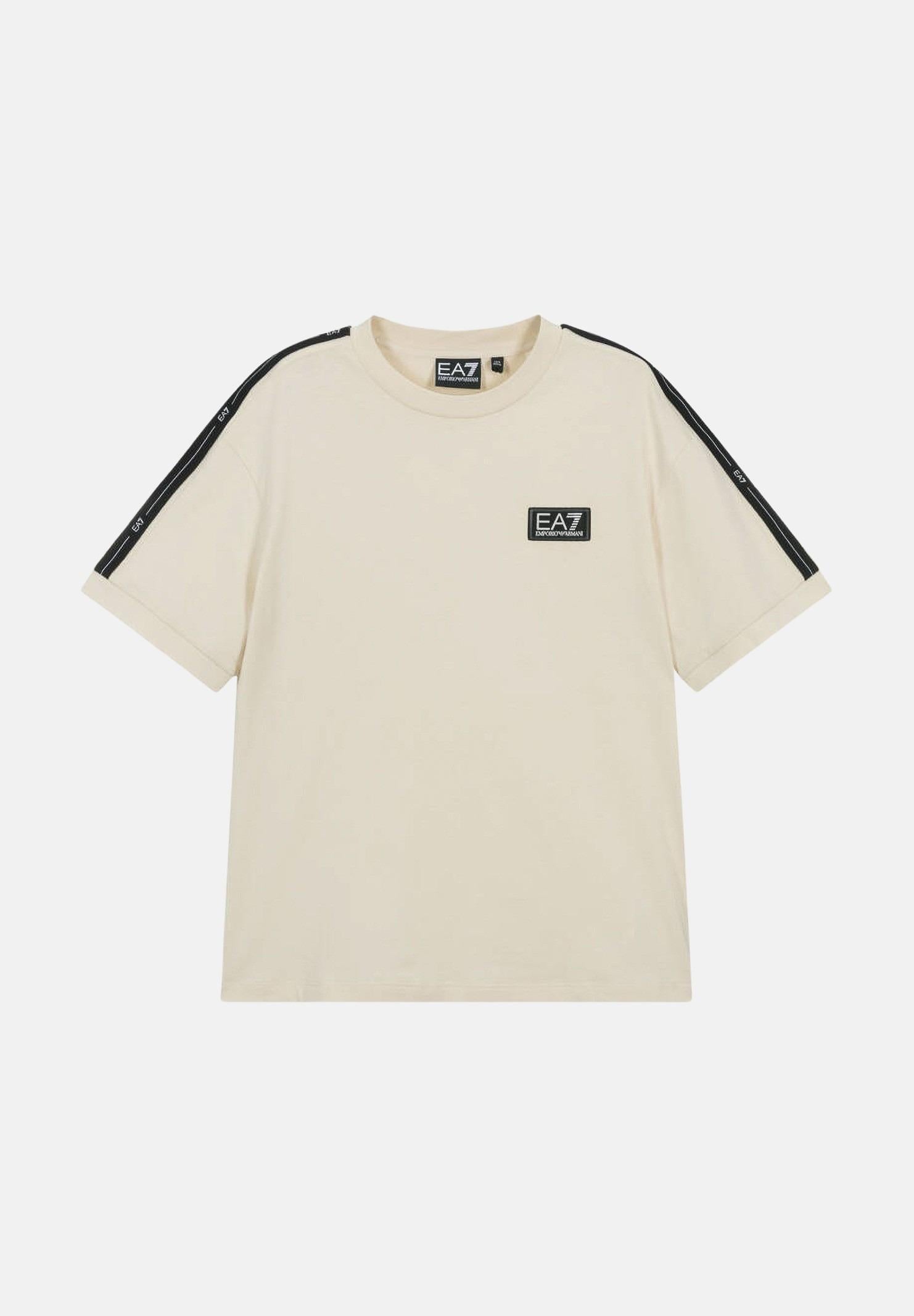 EA7 T-shirt a manica corta beige da bambino con bande logate 7B000190AF10375 U1079 EA7 
