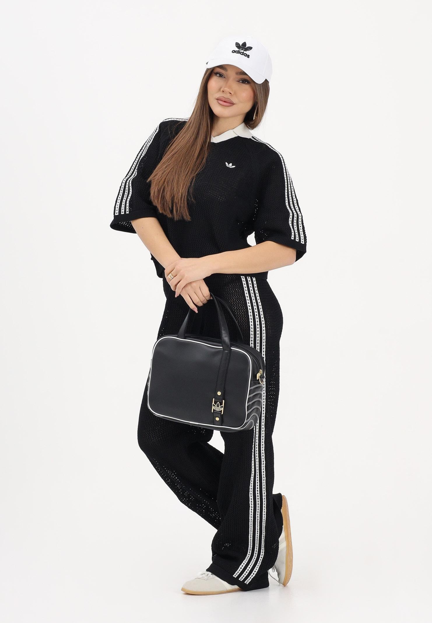 ADIDAS ORIGINALS Polo a manica corta KNITTED CROCHET nera da donna KC6491 . ADIDAS ORIGINALS 