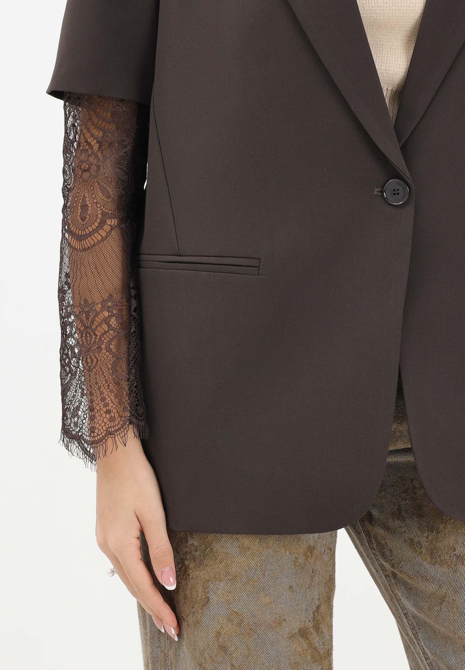 VICOLO Giacca monopetto marrone da donna con maniche corte e dettagli in pizzo TF0617 FA VICOLO 