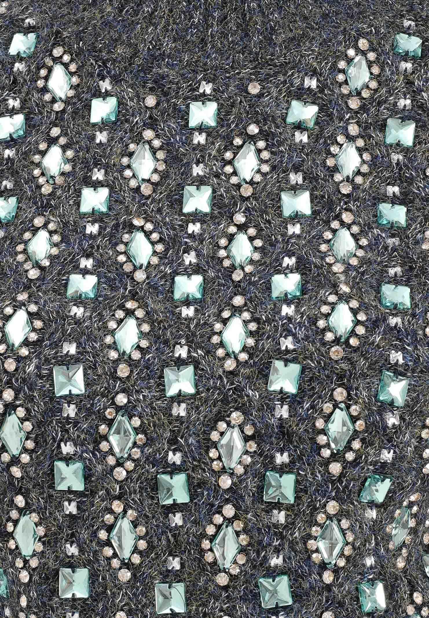 PINKO Maglione in filato mélange blu e verde da donna con ricamo pietre 105971A2YC IG1 PINKO 