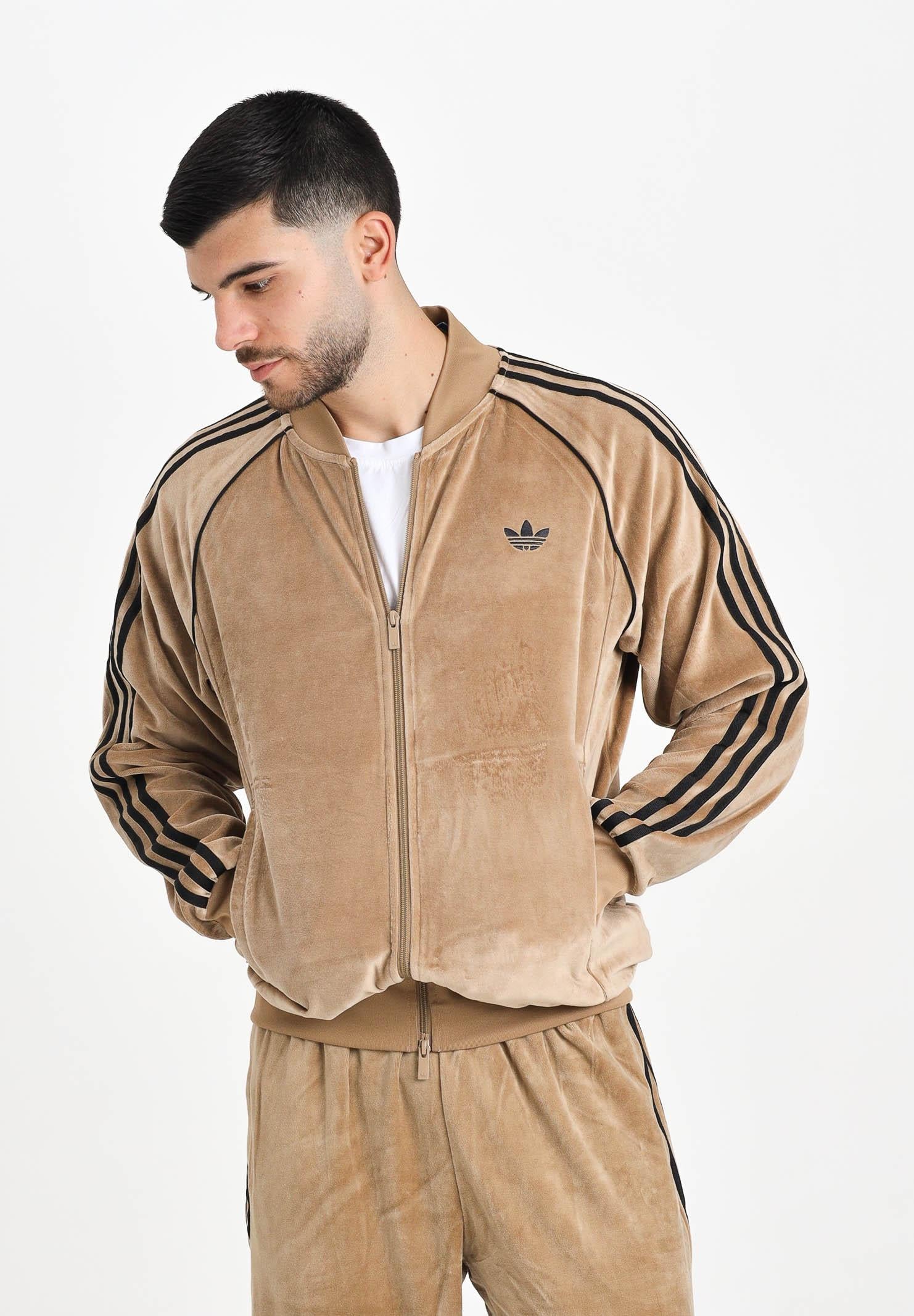 ADIDAS ORIGINALS Felpa con zip SST Adicolor in velour beige da uomo JX1561  ADIDAS ORIGINALS 