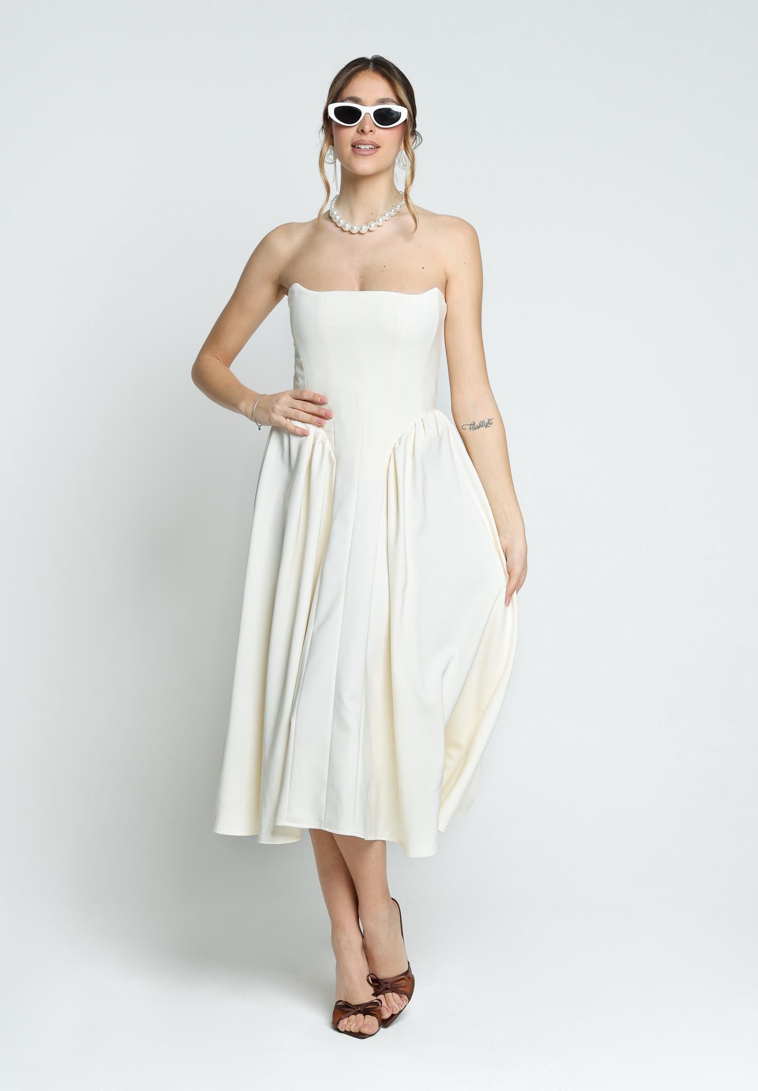 SANTAS Abito midi MARSHMALLOW panna da donna PV2509 BIANCO SANTAS 