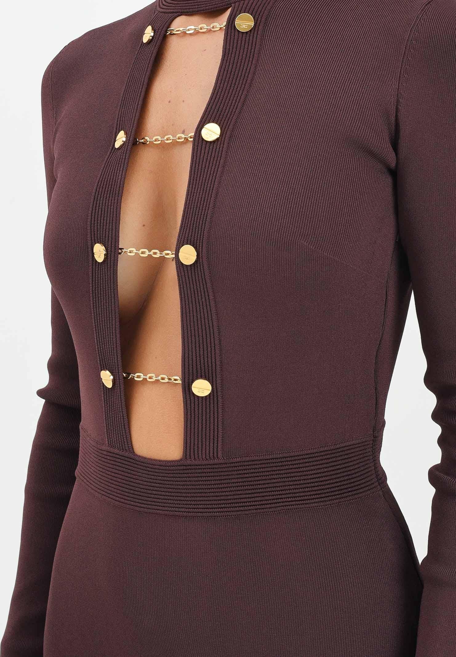 ELISABETTA FRANCHI Abito lungo bordeaux da donna con gemelli gioiello AM29S57E2 EA4 ELISABETTA FRANCHI 