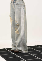 ADIDAS ORIGINALS Jeans LOOSE DENIM DESTRESSED in denim chiaro da donna KE3301  ADIDAS ORIGINALS 