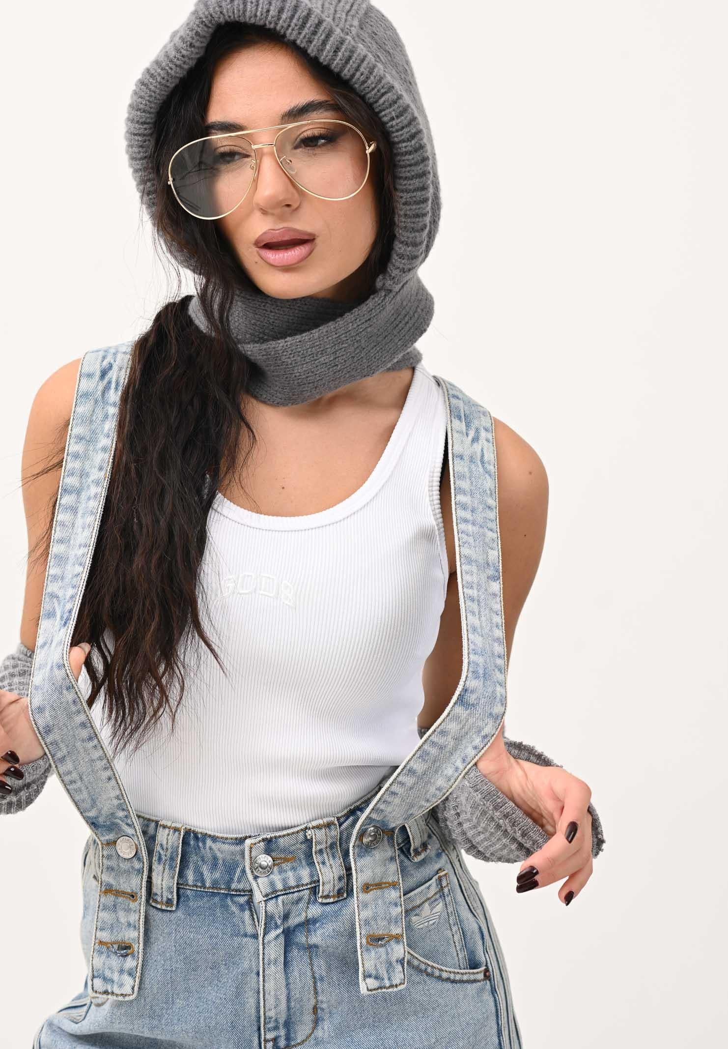 GCDS Canotta bianca da donna in cotone a costine con logo B2EW2801JA2 10 GCDS 