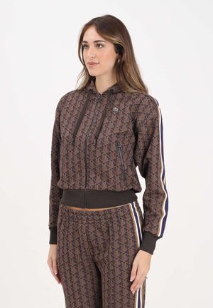 LACOSTE Felpa con zip marrone da donna in jacquard con monogramma SF7606 9I4 LACOSTE 