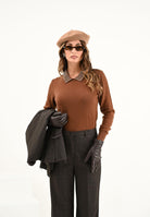 PINKO Maglioncino marrone da donna con colletto impreziosito da pietre gioiello 105530A2S4 L81 PINKO 