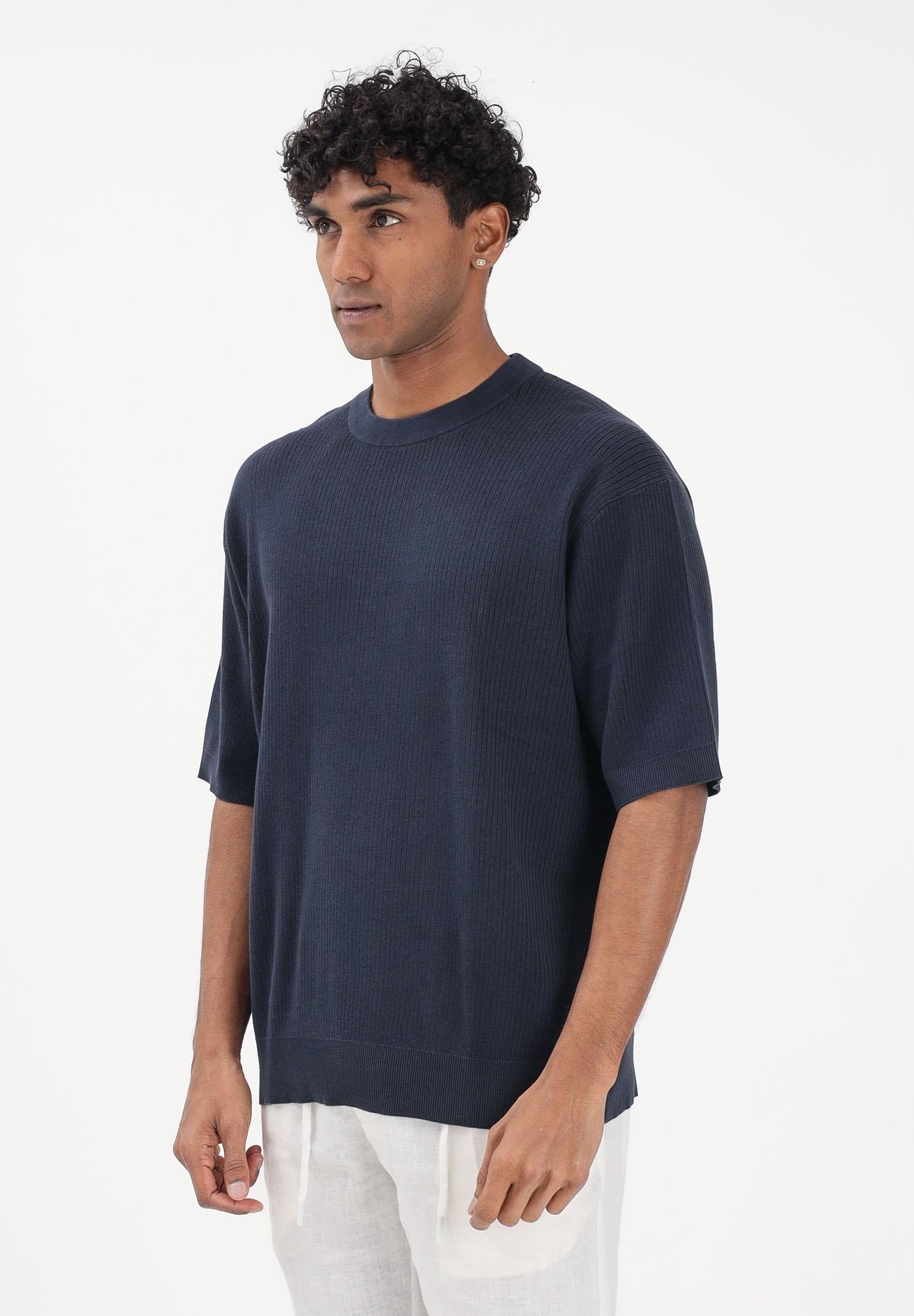 SELECTED HOMME Maglia a manica corta blu da uomo con lavorazione a costine 16100066 SKCA SELECTED HOMME 