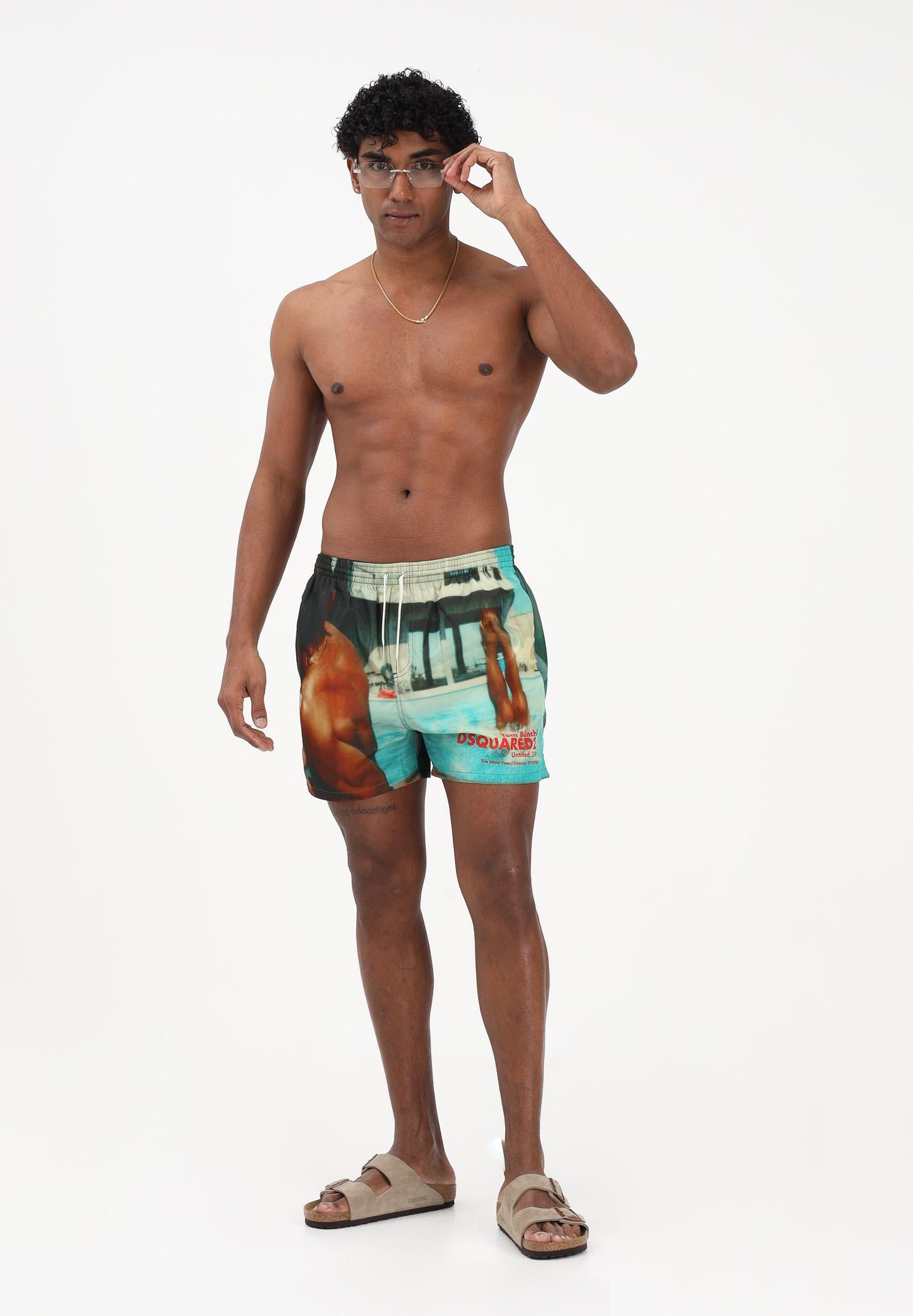 DSQUARED2 Shorts mare multicolore da uomo con stampa fotografica all-over D7B626770 998 DSQUARED2 