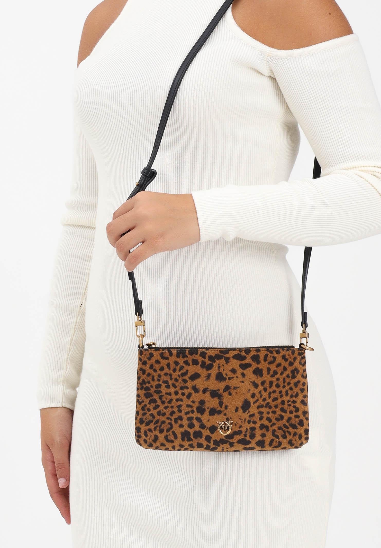 PINKO Borsa a tracolla cuoio da donna in Suede Leopardato 104277A32A M35Q PINKO 