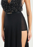 ELISABETTA FRANCHI Abito lungo nero da donna in tulle e jersey con cristalli<BR/> ABR1957E2 110 ELISABETTA FRANCHI 