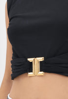 ELISABETTA FRANCHI T-shirt smanicata nera da donna con logo gioiello MA01656E2 110 ELISABETTA FRANCHI 