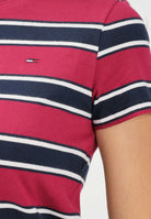 TOMMY JEANS T-shirt a manica corta bordeaux e blu da donna con motivo a righe DW0DW21834 0E3 TOMMY JEANS 