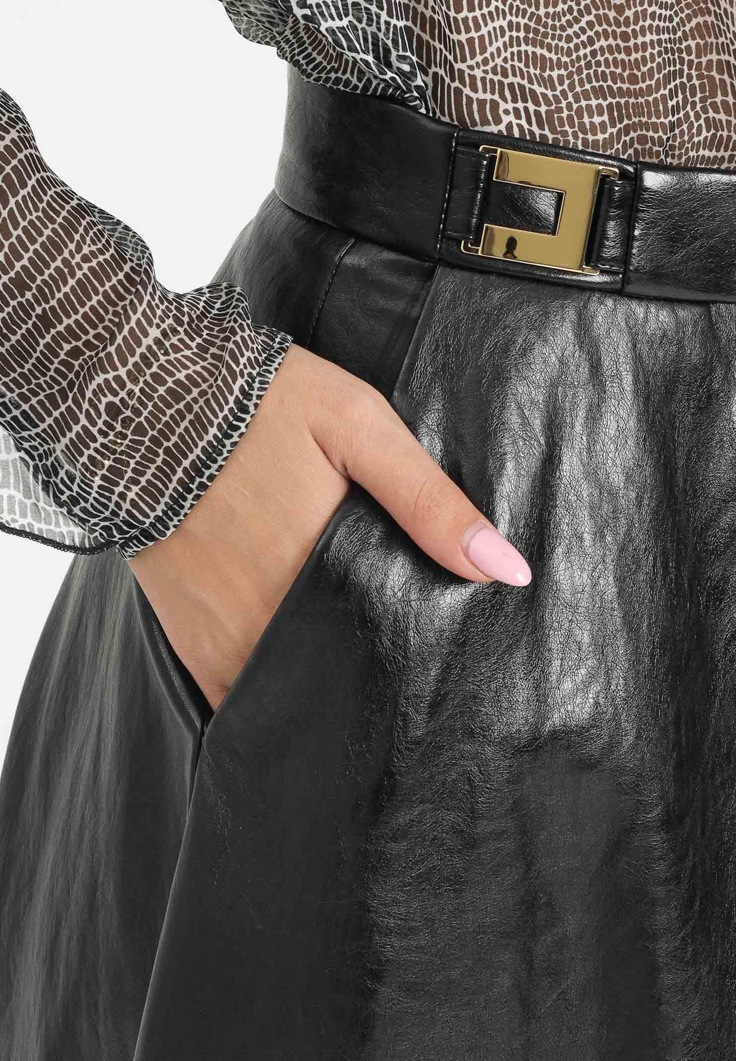 ELISABETTA FRANCHI Gonna midi nera da donna con dettagli logo GO13656E2 110 ELISABETTA FRANCHI 