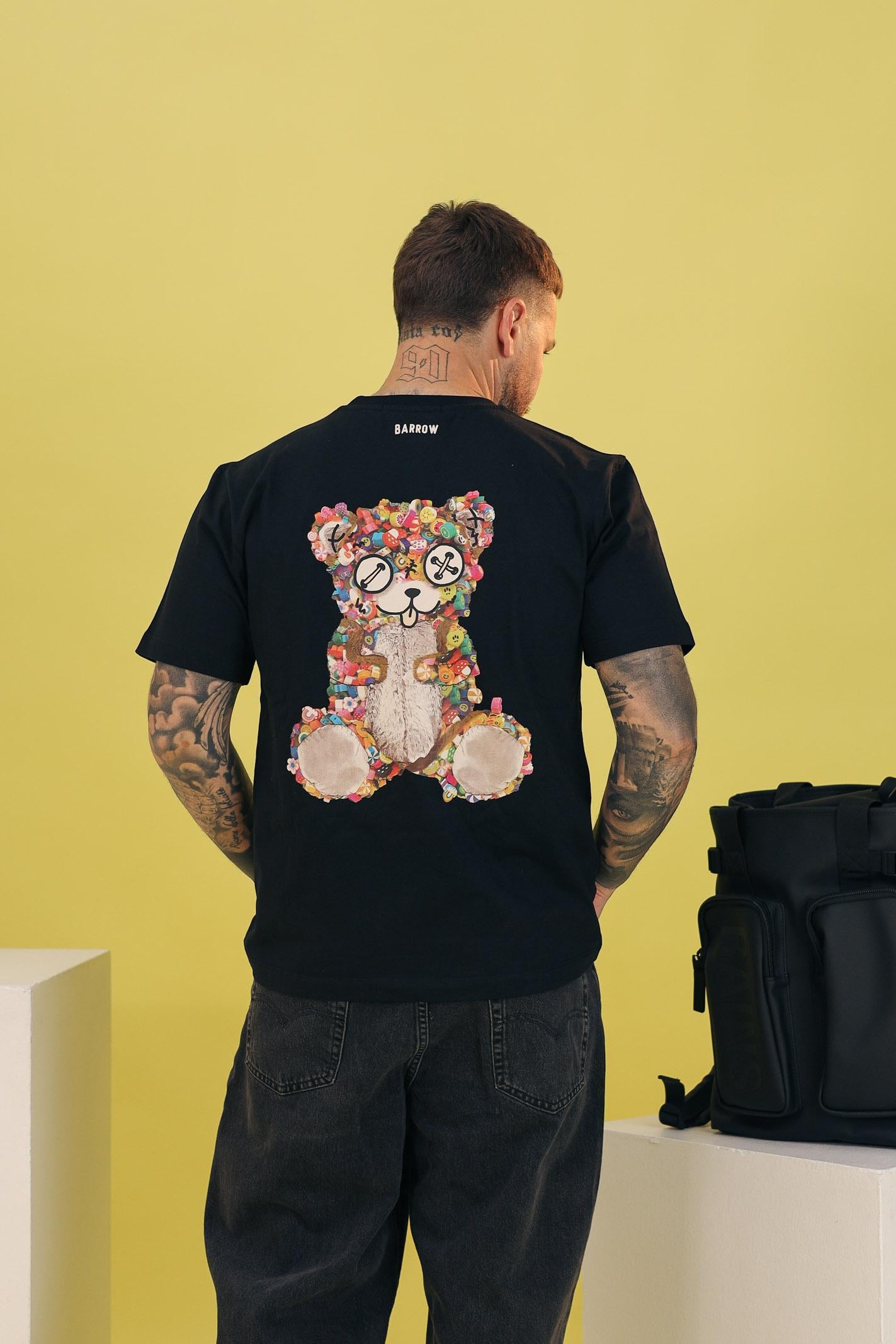 BARROW T-shirt a manica corta nera per uomo e donna con stampa orso S5BWUATH152 110 BARROW 