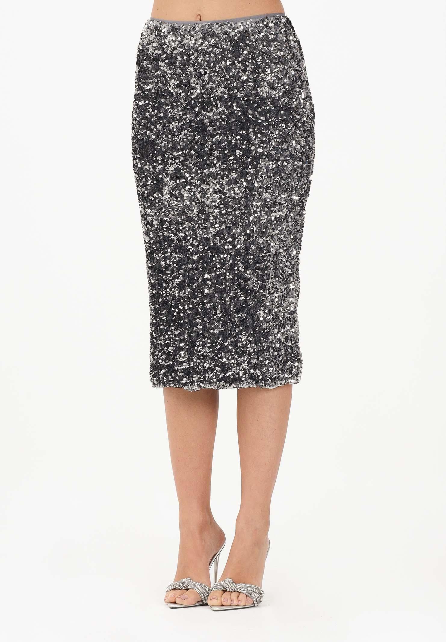 VICOLO Gonna midi a tubino grigia da donna ricoperta di paillettes TF0120 AR VICOLO 
