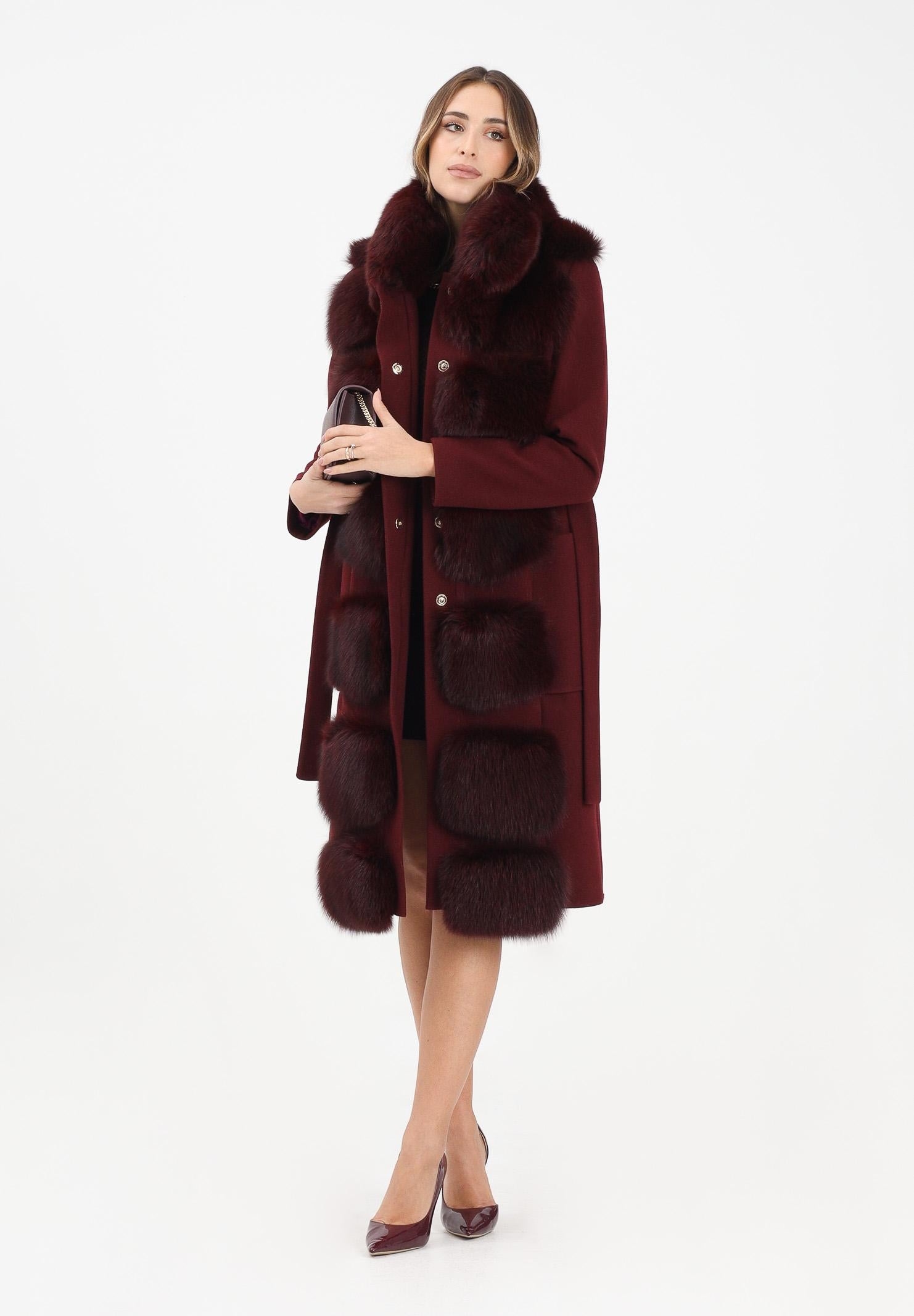 YES LONDON Cappotto bordeaux da donna con dettagli in vera pelliccia di volpe CD1207 BDX YES LONDON 