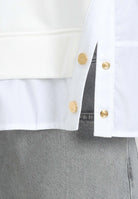 ELISABETTA FRANCHI Felpa girocollo avorio da donna con dettagli in popeline MD00656E2 360 ELISABETTA FRANCHI 