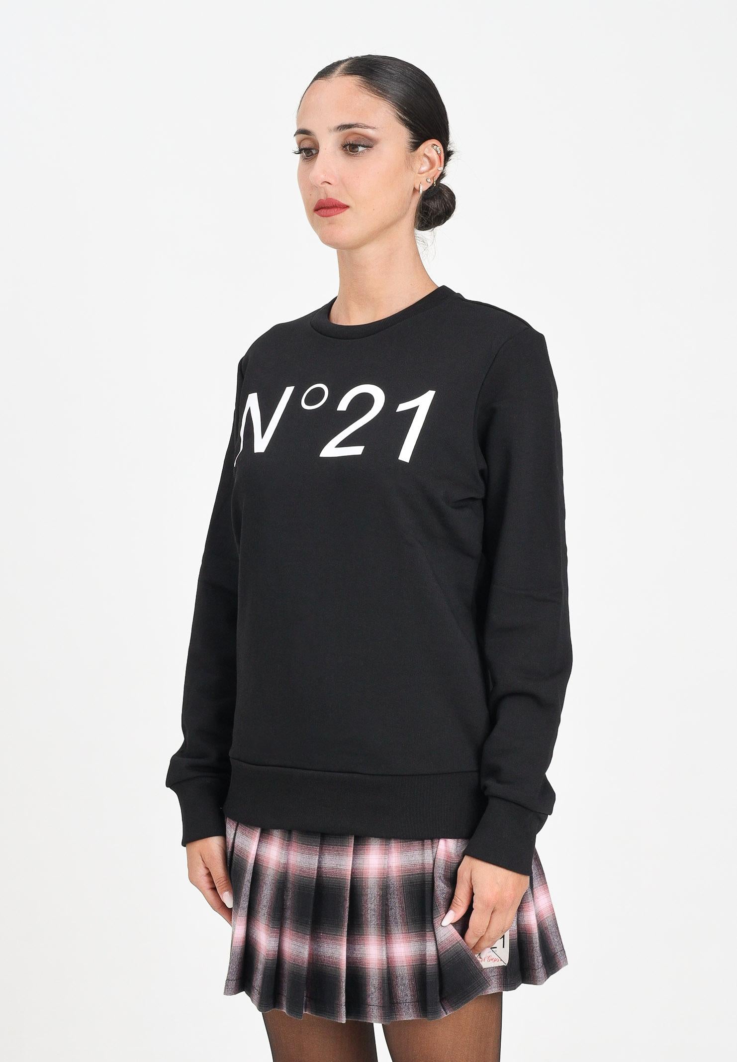 N21 Felpa girocollo nera per donna, ragazzi e bambini con logo a contrasto N21588N0154 0N900 N21 