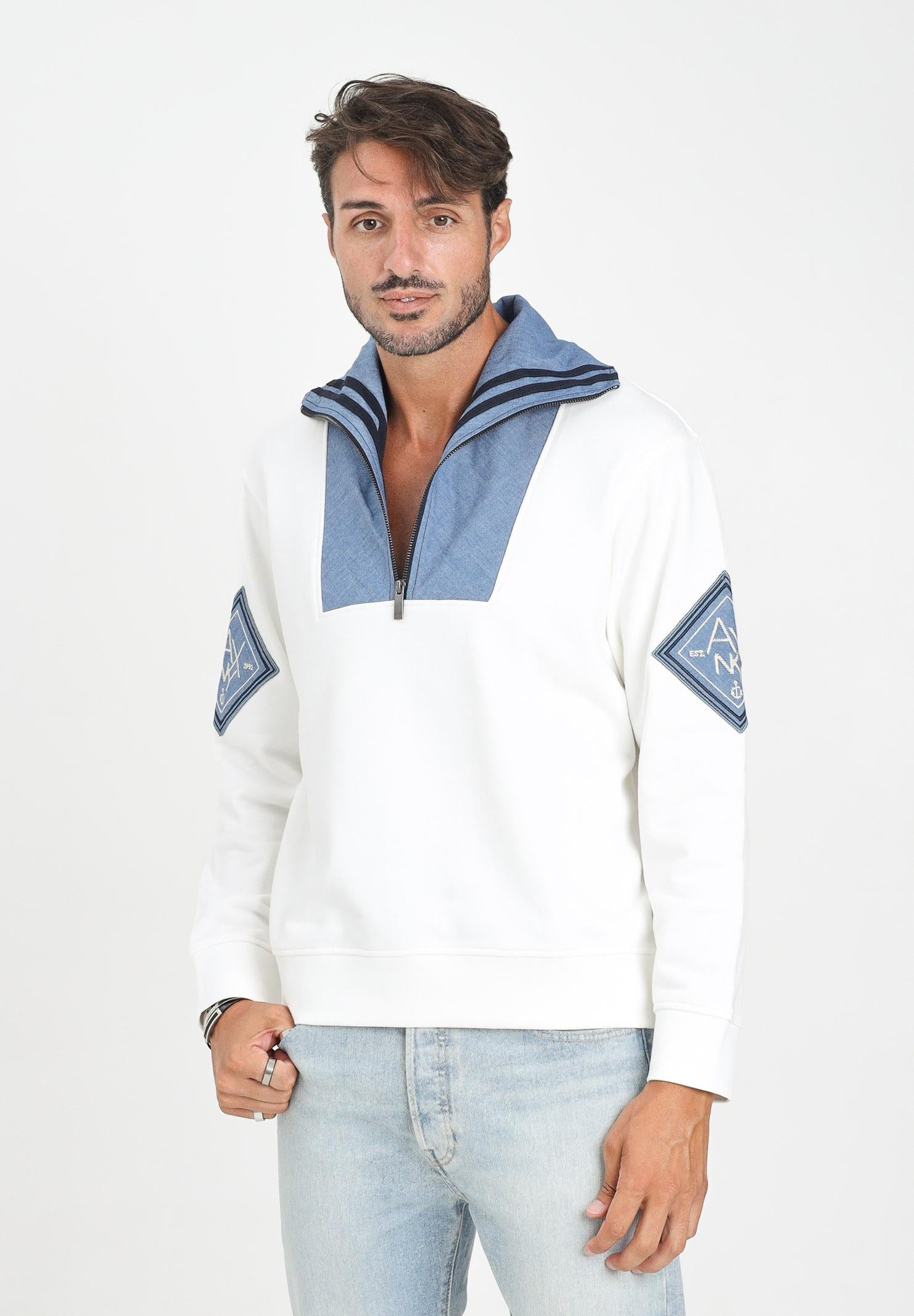 ARMANI EXCHANGE Felpa a mezza zip bianca da uomo caratterizzata da un originale inserto XM000988AF10830 U0009 ARMANI EXCHANGE 