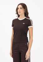 ADIDAS ORIGINALS T-shirt a manica corta 3 STRIPES SLIM marrone e rosa da donna KC9017 . ADIDAS ORIGINALS 