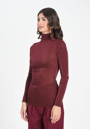 SIMONA CORSELLINI Maglia a manica lunga bordeaux da donna con finitura glitterata A25CPMG00801-C00081 V0741 SIMONA CORSELLINI 