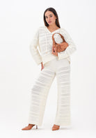 AKEP Pantalone panna da donna in maglia traforata PTKD11005 V2 AKEP 