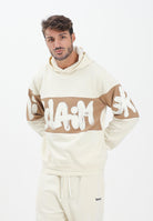 DISCLAIMER Felpa con cappuccio panna da uomo rifinita da inserto cammello con logo 25IDS55362 LACA DISCLAIMER 