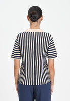 JDY Polo da donna caratterizzata da righe verticali in contrasto beige e blu navy 15354079 ECLIP JDY 