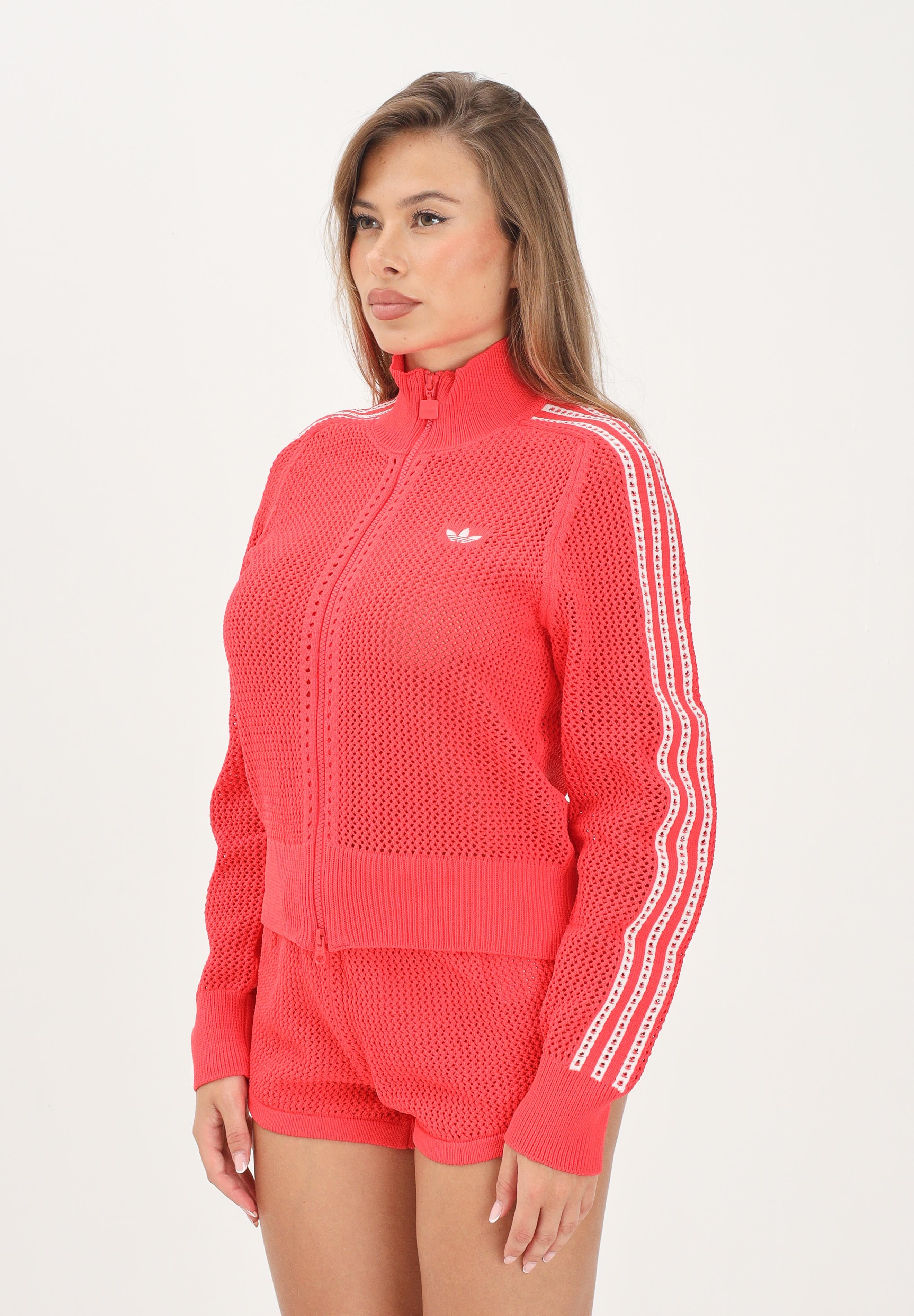 ADIDAS ORIGINALS felpa con zip Knitted Crochet Firebird Track Top Semi Lucid Red rosso donna. KC6495 . ADIDAS ORIGINALS 