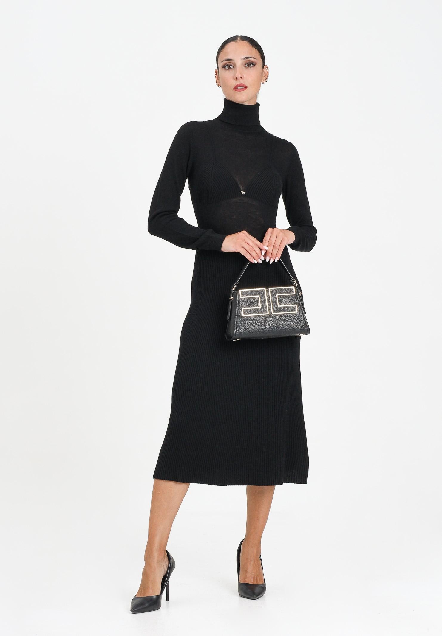 ELISABETTA FRANCHI Abito midi in maglia nera da donna con collo dolcevita AM30S57E2 110 ELISABETTA FRANCHI 