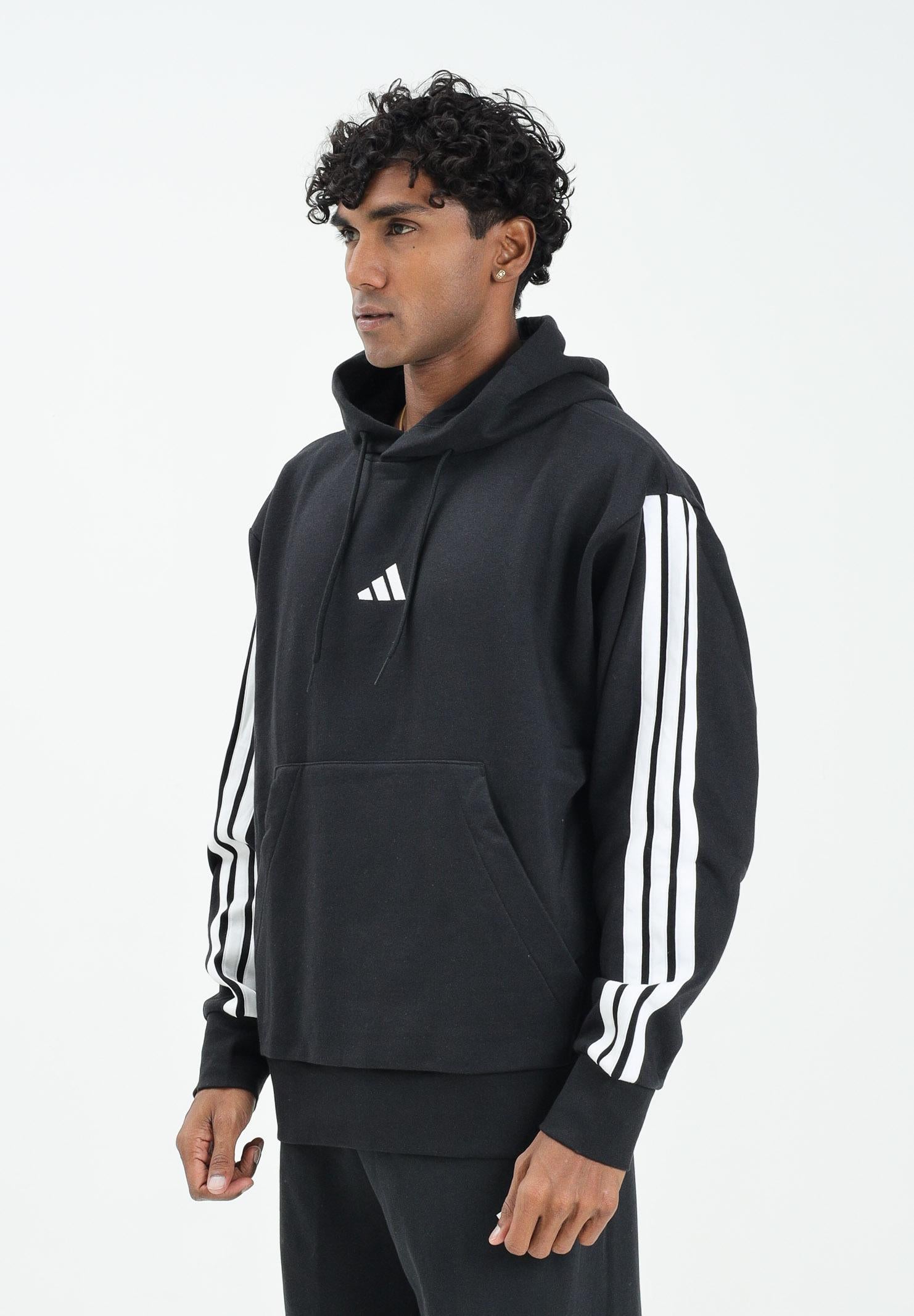 ADIDAS PERFORMANCE Felpa con cappuccio Essentials 3 Stripes nera da uomo<BR/> JE6297  ADIDAS PERFORMANCE 