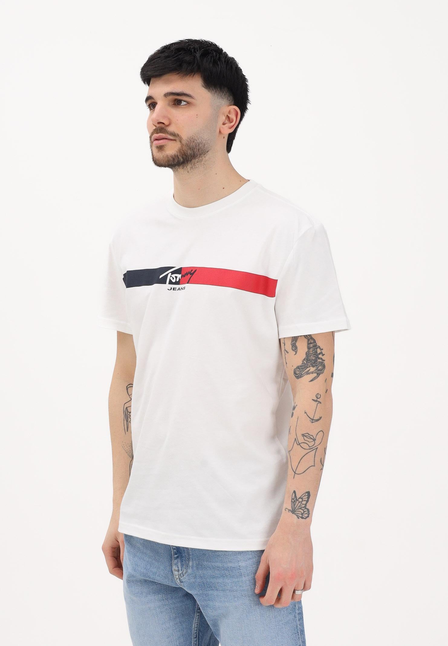 TOMMY JEANS T-shirt a manica corta panna da uomo con banda logo frontale DM0DM22539 YBL TOMMY JEANS 
