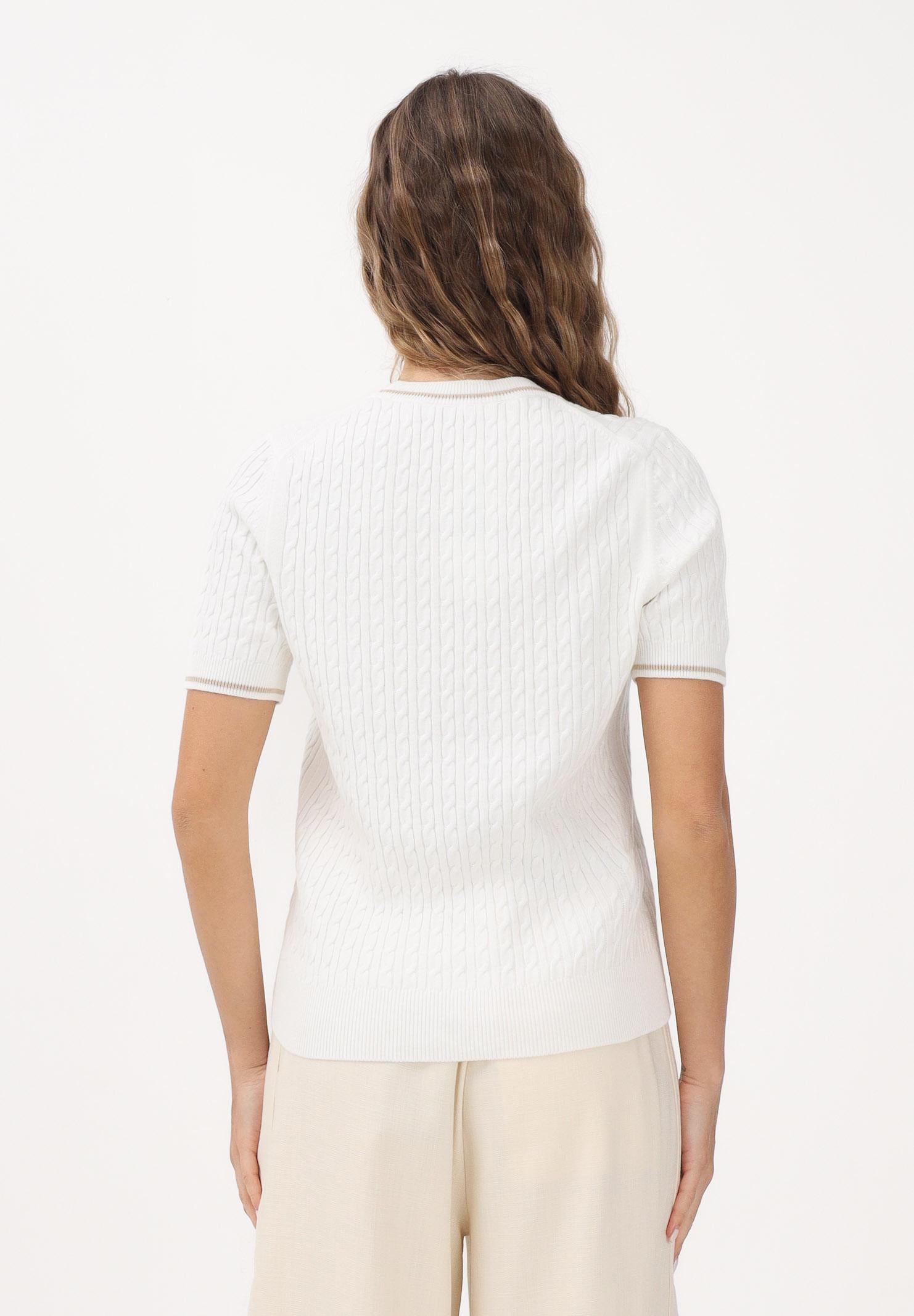 LACOSTE Maglia a manica corta bianca da donna in maglia a trecce AF9862 70V LACOSTE 