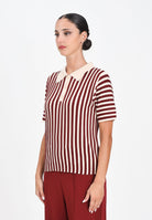 JDY Polo da donna caratterizzata da righe verticali in contrasto beige e bordeaux 15354079 cabarnet JDY 