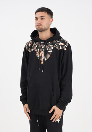 MARCELO BURLON COUNTY OF MILAN Felpa con cappuccio nera da uomo caratterizzata da stampa di serpente F5CAMAHS066 110 MARCELO BURLON COUNTY OF MILAN 